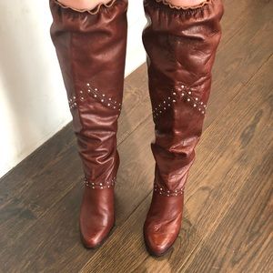 Michael Kors Brown Leather Studded Heeled Boots!